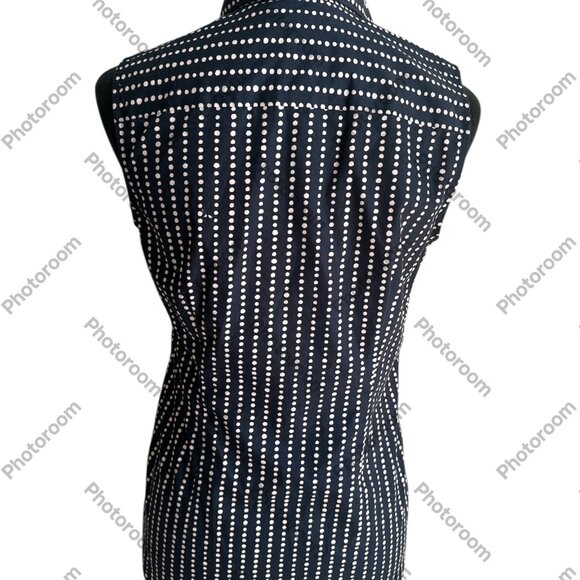 Lands' End Size 4 Navy & Purple Polka Dot Stripes Button Sleeveless Shirt - Picture 2 of 6